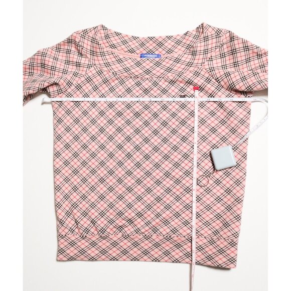 Pink Plaid Mid Sleeve Boatneck Sweater 🐎 BURBERRY BLUE LABEL - Picture 6 of 9